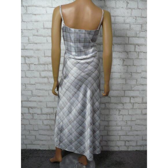 $345 Vince Powder Blue Hazy Plaid Cowl Neck Satin Slip Dress 12 NEW - Picture 10 of 12